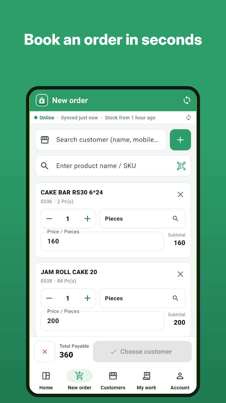 Order booker app: book an order in seconds in carton, box or piece