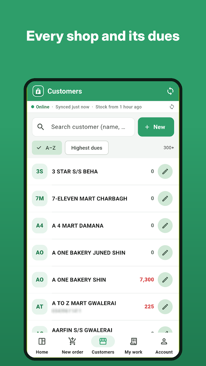 Order booker app: every shop and its dues